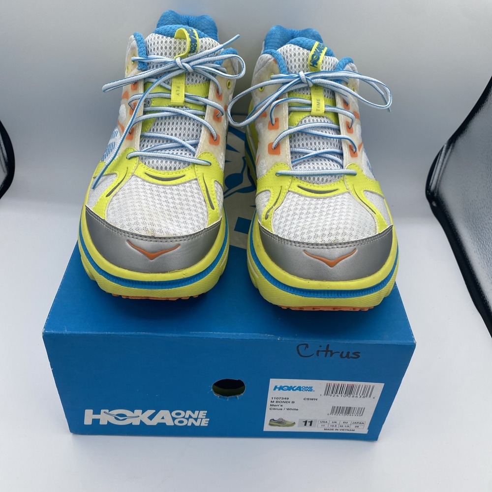 Hoka One Men's 11 M Bondi B Running Sneakers Citrus White 1107349